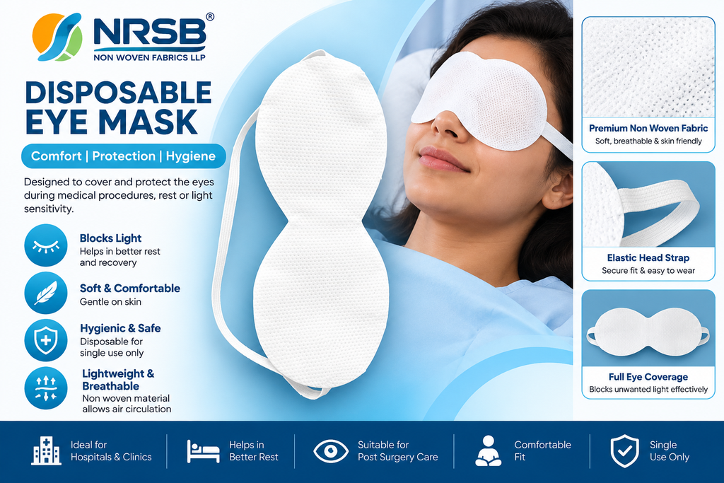 NRSB disposable non-woven eye mask with elastic head strap and soft textured surface