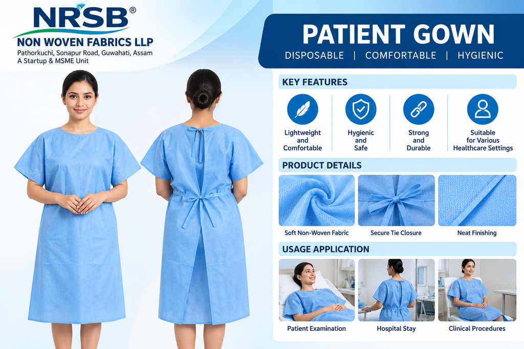 Disposable blue patient gown for hospital use