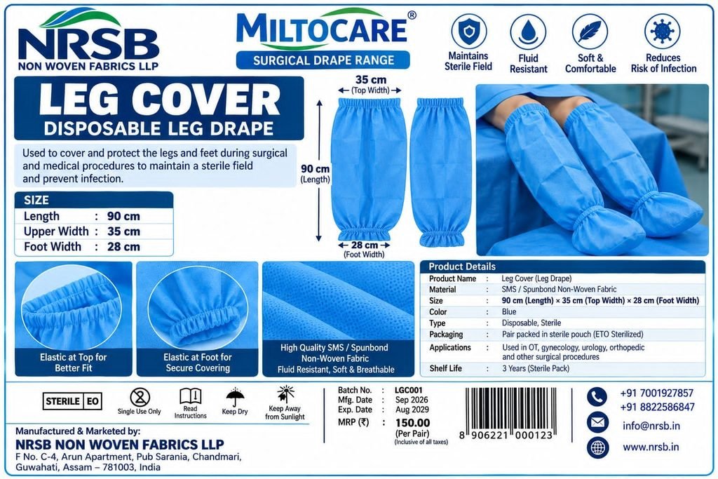 NRSB disposable surgical leg cover in blue non-woven fabric