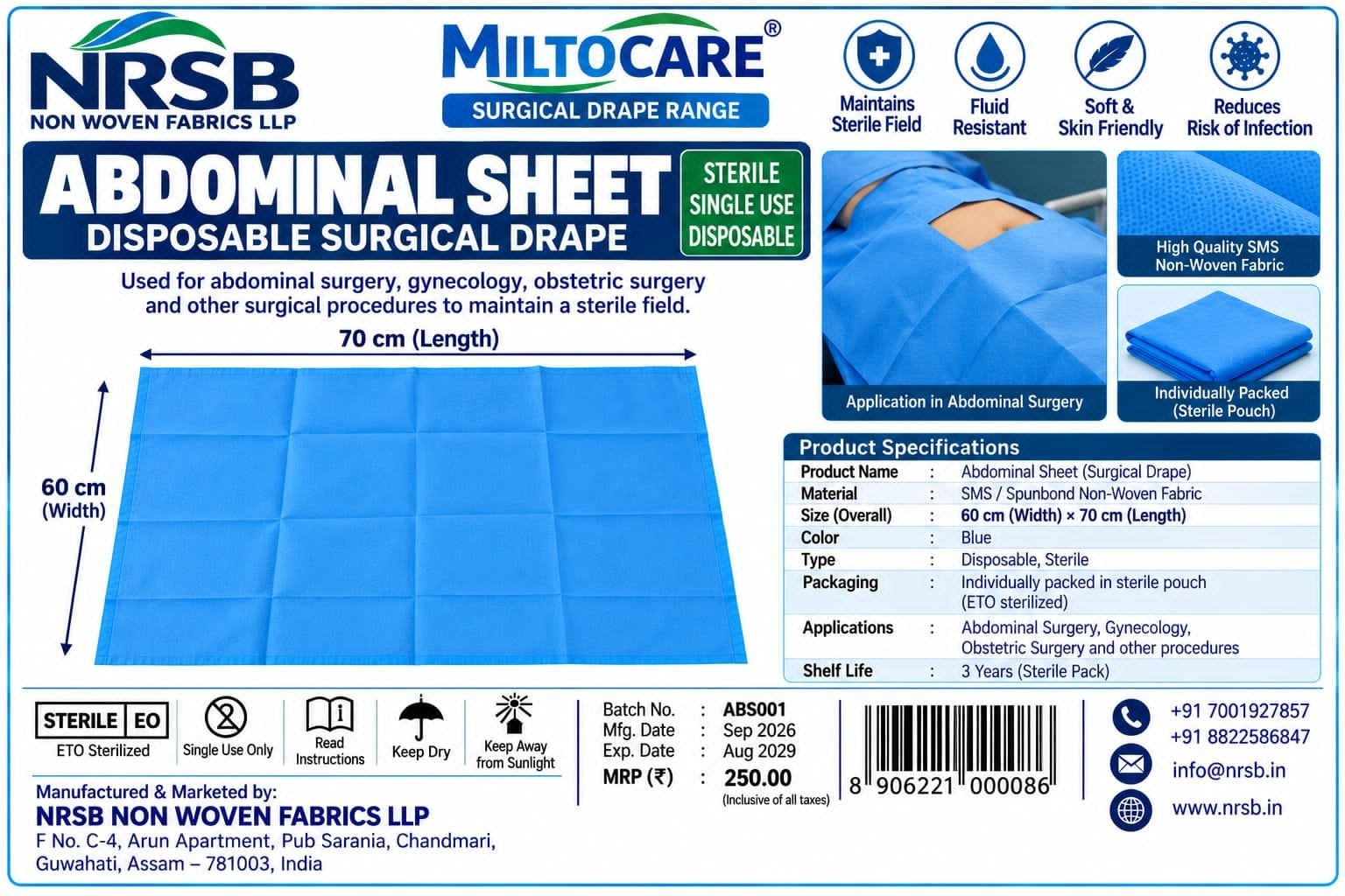 NRSB disposable abdominal surgical drape sheet